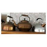 Antique Copper Teapots Including Revere Ware Pot Qty 2 And Taurus Portugal Pot