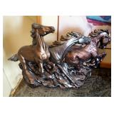 Framed Matted Under Glass Southwest Print By J.C. Madden, Painted Ceramic Wild Horse Statuette 10"x1