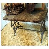 Cast Iron Vanity Bench With Upholstered Seat, 16" x 25" x 12"