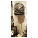 Vintage Metal Birdcage With 64" Metal Stand With Painted Porcelain Parrot Inside