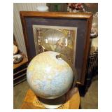 Vintage Replogle Comprehensive 12" Globe And Framed Matted Under Glass "Nova Totivs Terrarvm Orbis G