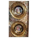 Regency Bone China Decorative Hanging Plates, Qty 2, 24k Gold Painted China Plate, And Matching Bras