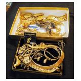 Gold Toned Jewelry Including Necklaces, Bracelets, Earrings, And More, Contents Of 2 Flats