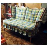 Early American Upholstered Spring Loaded Rocking Bench, 32" x 50" x 27"