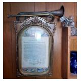 Antique Convex Glass Framed Declaration Of Independence, 20.5" x 12.5", Hudson Pewter "The Spirit Of