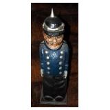 Carved Wood Policeman Wine Bottle Holder, 19" Tall, And Framed, Matted, Under Glass, "Policeman