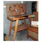 Vintage Childs Work Bench With Tools 43.5" X 33" X 19"