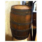 Antique Banded Wood Barrel, Unmarked, 21.5" x 13" Round