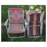 Folding Lawn Chairs With Woven Seats Qty 3, And Vintage Folding Lounger
