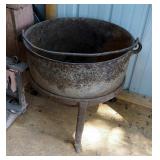 Antique Cast Iron Kettle With Stand, 23" Tall x 24" Round