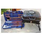 Hibachi Grill With Folding Legs And Grilling Tool Set In Hard Plastic Case