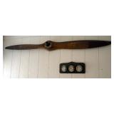 Antique Wood Airplane Propeller 74" With Metal Trim And Springfield Weather Station