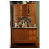 Antique Solid Wood Four Door Hoosier Cabinet With Enamelware Counter Top and Flour Sifters 72"x41"x2
