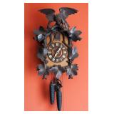 Antique German Cuckoo Clock With Eagle And Maple Leaf Carved Trim, 19"x13.5", Appears To Chime