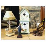Stained Glass Butterfly Lamp, Nature Wood Birdhouse, And Farm Animal Votive Lamp With Painted Glass 