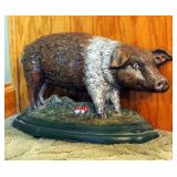 Painted Cast Iron Pig Doorstop, 9"x12"