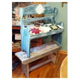 Barnwood Benches With Upholstered Seats, Qty 2, Painted 29"x29"x13" And Natural Wood 18"x35.5"x11"