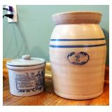 Marshall Pottery 2-Gal Butter Crock 12"x8" And Hobby Horse Butter Crock With Lid