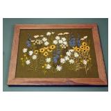 Framed Needle Point Floral Wall Art 21"x27"