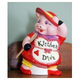 Mercuries Painted Ceramic "Kitchen Diva" Pig Cookie Jar 12"