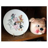 Vintage Deforest Pig Bust Cookie Jar And Warner Bros Melamine Plate