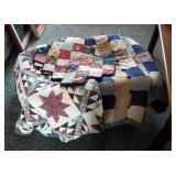 Hand Sewn Patchwork Star Quilt 82"x84", Knotted Patch Quilt And Quilted Place Mats