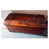 Antique Solid Cedar Storage Trunk On Caster Wheels, 20"x45"x20"