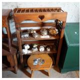Arts And Crafts Solid Wood Stools Qty 3, Decorative Bird Crate Shelf, And Storage Bin