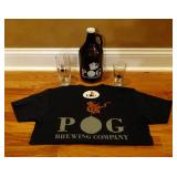 Pog Brewing Shirt, Glasses, Growler, And Sticker