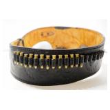 Tooled Leather Revolver Holster On Leather Belt With 20 Cartridge Holders For .22 Ammo (14 Rounds In