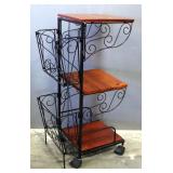 Wood And Wire Rolling Cart, Back Compartments Are Removable, 26" High x 10" Wide x 14" Deep