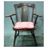 Antique Armchair With Floral Scroll Design In Backrest And Removable Padded Cushion, 36" High