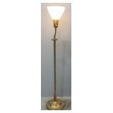 Brass Floor Lamp With Milk Glass Shade, 54" High, Powers On