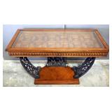 Entry/Hall Table With Shadow Box Top, Beveled Glass, Lower Shelf, Geometric And Lotus Blossom Design