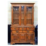 Young Republic Solid Maple Illuminated China Cabinet, 4 Drawers, Convex Glass Hutch, Dovetail Constr