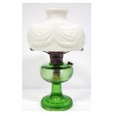 Aladdin Oil Lamp With Green Beehive Base, Model B Burner And Milkglass Shade
