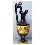 Greek Bud Vases And Pitcher Depicting Greek Life, Made With 24K Gold, Total Qty 3