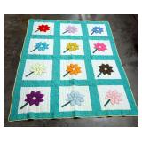 Floral Pattern Hand Stitched Quilts, Qty 2, Approx Sizes 68" x 85" And 80" x 89"