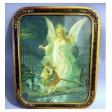 Guardian Angel By Lindberg Heilige Schutzengel Print In Curved Edge Frame, Under Glass, 19" Wide x 2