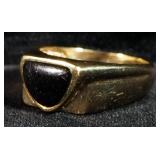 14K Gold Triangle Chalcedony And Diamond Band Ring, Size 11, 9.8 g Total Weight