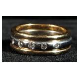 14K Yellow And White Gold Diamond Row Band Ladies Ring, Size 5-1/4, 10.3 g Total Weight, Mark Not Ev
