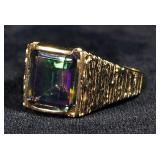 14K Gold Mystic Topaz Wide Band Ring, Size 9-1/4, 8.1 g Total Weight