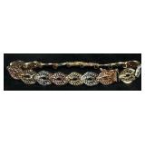 14K Gold Tri-Colored Filigree Bracelet, 7" Long, 11 g Total Weight