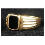 14K Gold Mens Chalcedony Signet Style Ring, Size 9, 4.8 g Total Weight