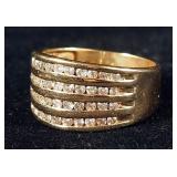 14K Gold Diamond Multi-Row Ring, Size 8-1/2, 6.5 g Total Weight