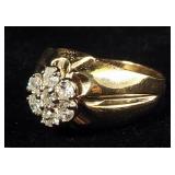 14K Gold Diamond Cluster Ring, Size 6-1/4, 4.3 g Total Weight, Mark Not Evident