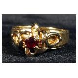 14K Gold Ring With Lab Created Spinel In Flower Setting, Size 6, 3.7 g Total Weight