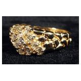 14K Gold Diamond Waterfall Cluster Nugget Ring, Size 5-1/4, 3.7 g Total Weight