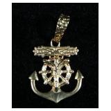 14K Gold Mariner Anchor Pendant With, 3.7 g Total Weight, Mark Not Evident