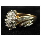 10K Gold Diamond Marquise Cluster Bypass Style Cocktail Ring, Size 6-1/2, 6.6 g Total Weight